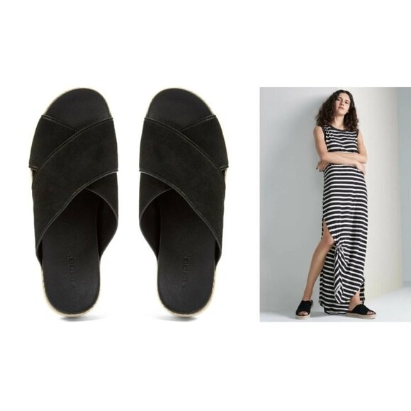 VINCE | Villaire Crisscross Suede Espadrille Slide Sandals Black Sz 10M - Picture 1 of 6
